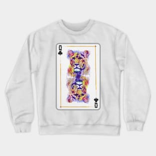 Lioness Head Queen of Clubs Playing Card Crewneck Sweatshirt